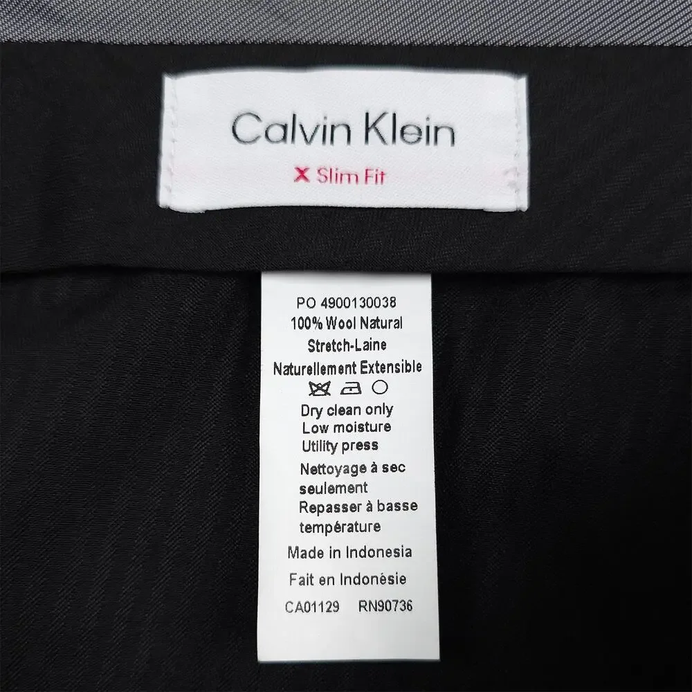 Calvin Klein Mens Slim Fit Suit Pants 32x30 Navy Blue Birdseye Wool Stretch NWT